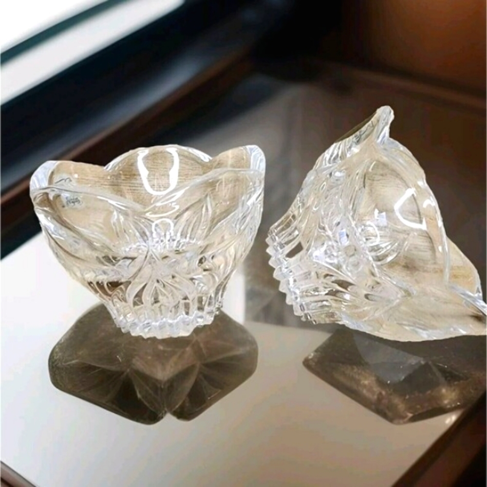Set / 2 Candle Holders Genuine 24% Lead Crystal Glass Cristal d'Arques France EC